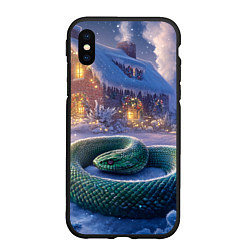 Чехол iPhone XS Max матовый Большая змея на фоне новогоднего дома, цвет: 3D-черный