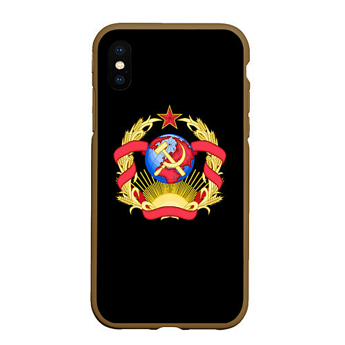 Чехол iPhone XS Max матовый Патриотический герб СССР / 3D-Коричневый – фото 1