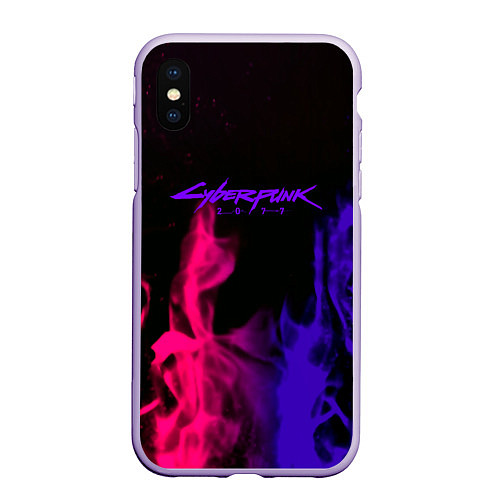 Чехол iPhone XS Max матовый Cyberpunk 2077 neon flame / 3D-Светло-сиреневый – фото 1