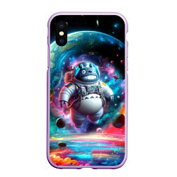 Чехол iPhone XS Max матовый Astronaut Totoro in neon space - ai art fantasy, цвет: 3D-сиреневый