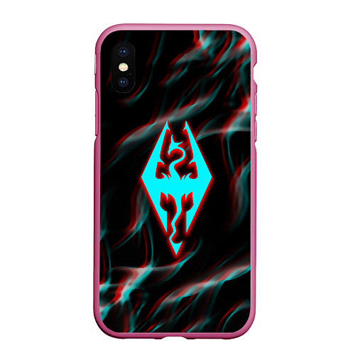 Чехол iPhone XS Max матовый Skyrim flame glitch / 3D-Малиновый – фото 1