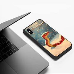 Чехол iPhone XS Max матовый Изящная змея в новогоднем лесу, цвет: 3D-черный — фото 2