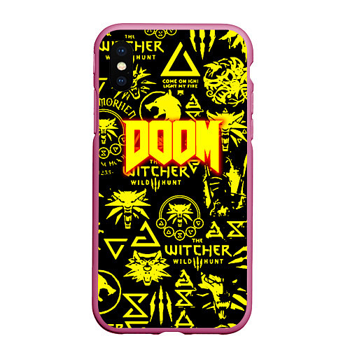 Чехол iPhone XS Max матовый Doom x Witcher / 3D-Малиновый – фото 1