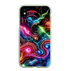 Чехол iPhone XS Max матовый Красочная неоновая абстракция - нейроарт, цвет: 3D-салатовый