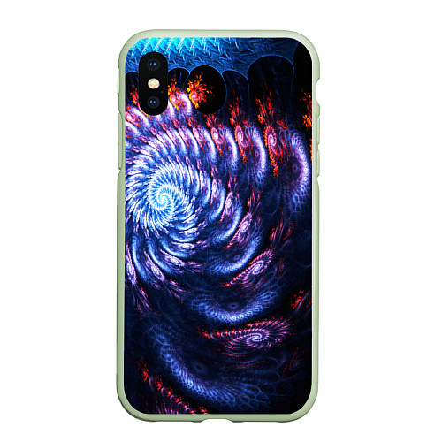 Чехол iPhone XS Max матовый Оптический фрактальный узор текстура / 3D-Салатовый – фото 1