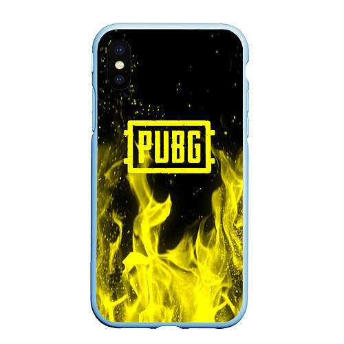 Чехол iPhone XS Max матовый PUBG fire yellow / 3D-Голубой – фото 1