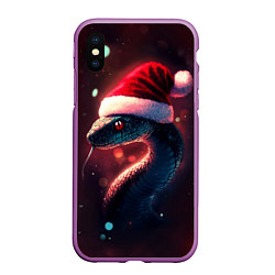 Чехол iPhone XS Max матовый Змея в новогодней шапке, цвет: 3D-фиолетовый