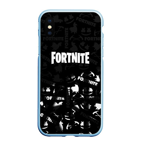 Чехол iPhone XS Max матовый Fortnite pattern black / 3D-Голубой – фото 1