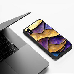 Чехол iPhone XS Max матовый Фиолетовые и золотые волны, цвет: 3D-черный — фото 2