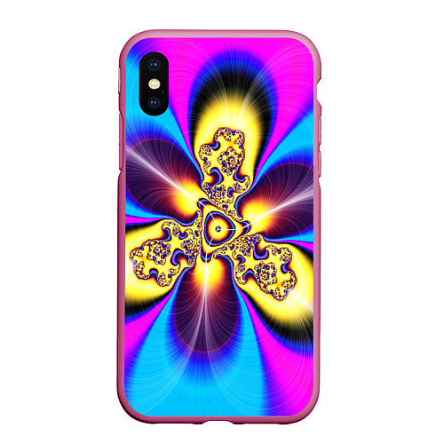 Чехол iPhone XS Max матовый Фрактальный неоновый узор абстракция / 3D-Малиновый – фото 1