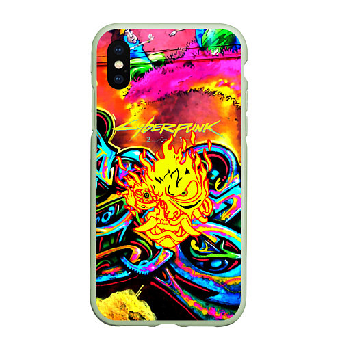 Чехол iPhone XS Max матовый Cyberpunk 2077 graffity game / 3D-Салатовый – фото 1