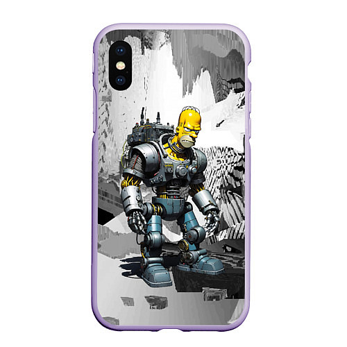 Чехол iPhone XS Max матовый Homer Simpson cool cyborg - ai art fantasy / 3D-Светло-сиреневый – фото 1