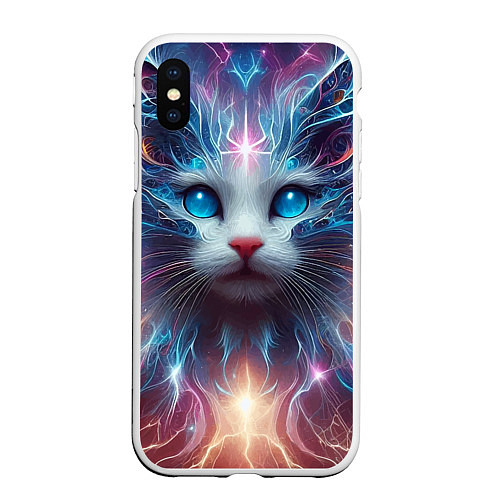 Чехол iPhone XS Max матовый Fantastic blue-eyed neon kitten / 3D-Белый – фото 1