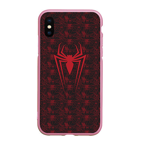 Чехол iPhone XS Max матовый Spider-Man logo / 3D-Розовый – фото 1