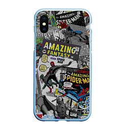 Чехол iPhone XS Max матовый Spider-man comics, цвет: 3D-голубой