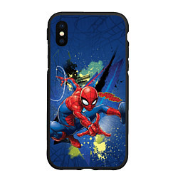 Чехол iPhone XS Max матовый Spider-man with a spider web, цвет: 3D-черный