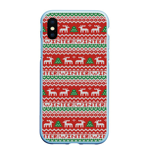 Чехол iPhone XS Max матовый Deer christmas pattern / 3D-Голубой – фото 1