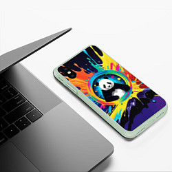 Чехол iPhone XS Max матовый Панда на фоне взрыва красок, цвет: 3D-салатовый — фото 2