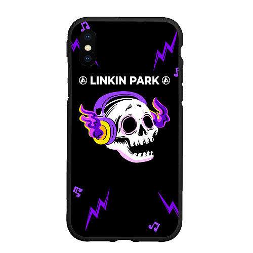 Чехол iPhone XS Max матовый Linkin Park 2024 неоновый череп / 3D-Черный – фото 1