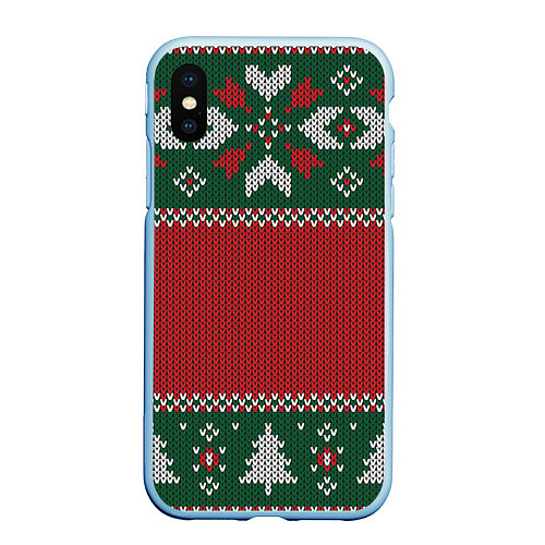 Чехол iPhone XS Max матовый Knitted Christmas Pattern / 3D-Голубой – фото 1