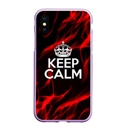 Чехол iPhone XS Max матовый Keep calm flame red, цвет: 3D-сиреневый