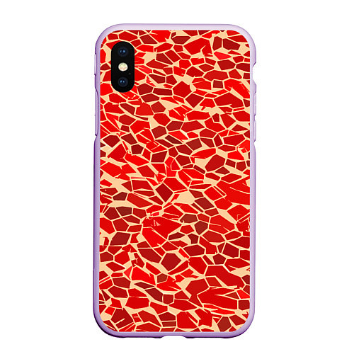 Чехол iPhone XS Max матовый Красные плитки на кремовом фоне / 3D-Сиреневый – фото 1