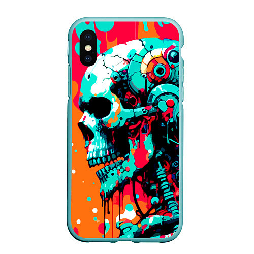 Чехол iPhone XS Max матовый Cyber skull sketch - ai art fantasy / 3D-Мятный – фото 1