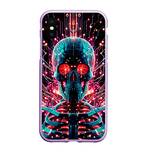 Чехол iPhone XS Max матовый Neon cyber skull - ai art fantasy / 3D-Сиреневый – фото 1