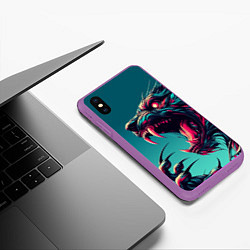 Чехол iPhone XS Max матовый Свирепый оборотень - нейроарт, цвет: 3D-фиолетовый — фото 2