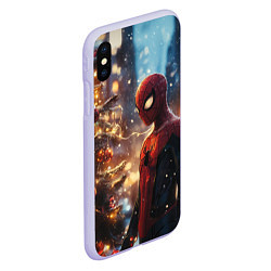 Чехол iPhone XS Max матовый Spider-man new year, цвет: 3D-светло-сиреневый — фото 2