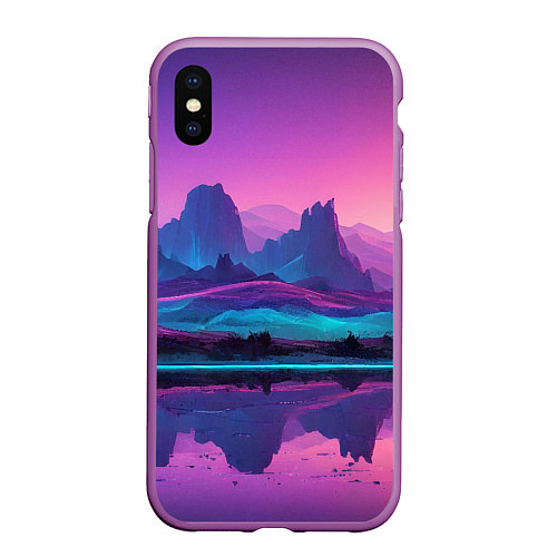 Чехол iPhone XS Max матовый Фиолетовые горы / 3D-Фиолетовый – фото 1