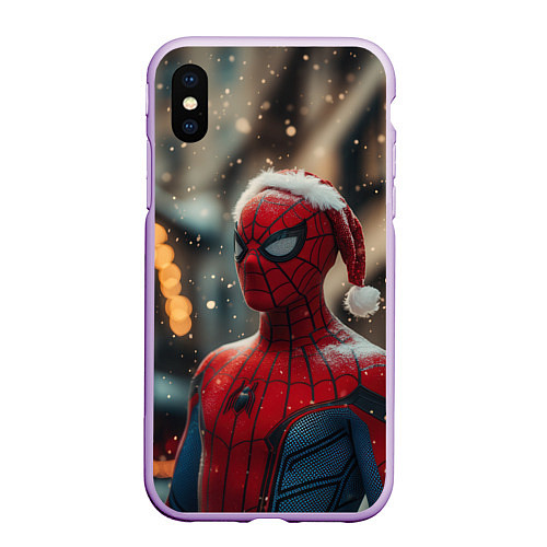 Чехол iPhone XS Max матовый New year Spider-man / 3D-Сиреневый – фото 1