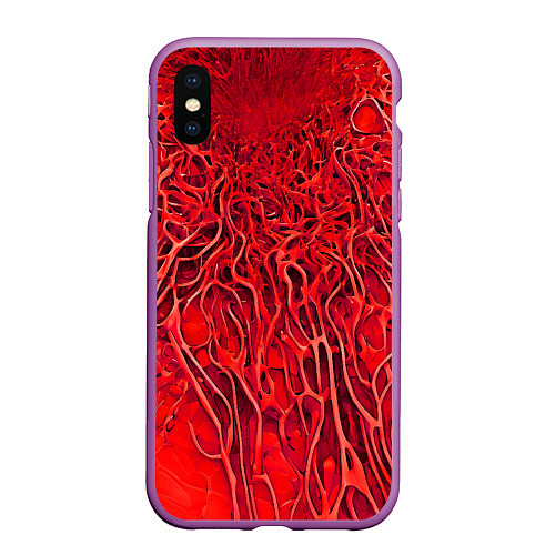 Чехол iPhone XS Max матовый Красный симбионт абстракция / 3D-Фиолетовый – фото 1