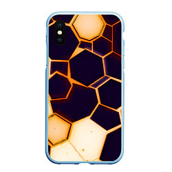 Чехол iPhone XS Max матовый Чёрные шестиугольники на чёрном фоне, цвет: 3D-голубой