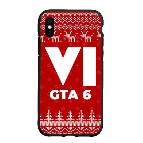 Чехол iPhone XS Max матовый Новогодний GTA 6 с оленями / 3D-Черный – фото 1