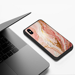 Чехол iPhone XS Max матовый Брызги розовых и золотых красок в хаотичных узорах, цвет: 3D-черный — фото 2