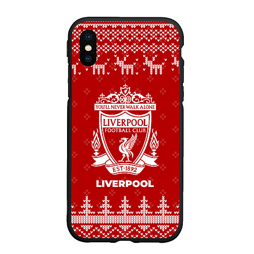 Чехол iPhone XS Max матовый Новогодний Liverpool с оленями / 3D-Черный – фото 1