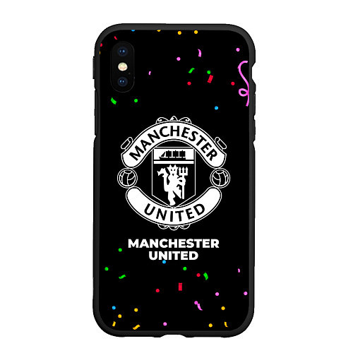 Чехол iPhone XS Max матовый Manchester United конфети / 3D-Черный – фото 1