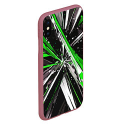 Чехол iPhone XS Max матовый Чёрно-зелёная-белая абстракция, цвет: 3D-малиновый — фото 2