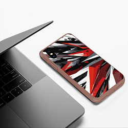 Чехол iPhone XS Max матовый Чёрно-красно-белая абстракция, цвет: 3D-коричневый — фото 2