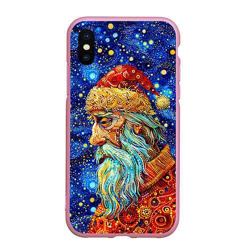 Чехол iPhone XS Max матовый Santa Claus: pop-art-brut-nouveau pointillism / 3D-Розовый – фото 1