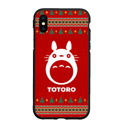 Чехол iPhone XS Max матовый Totoro new year, цвет: 3D-черный