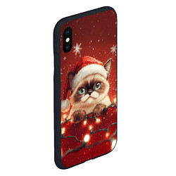 Чехол iPhone XS Max матовый Новогодний кот в шапочке, цвет: 3D-черный — фото 2