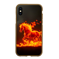 Чехол iPhone XS Max матовый Огненная лошадь на темном фоне, цвет: 3D-коричневый