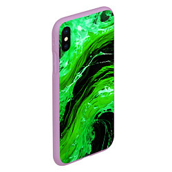 Чехол iPhone XS Max матовый Зелёные брызги на чёрном фоне, цвет: 3D-сиреневый — фото 2