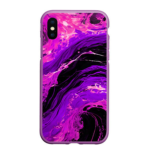 Чехол iPhone XS Max матовый Фиолетовые брызги на чёрном фоне / 3D-Фиолетовый – фото 1