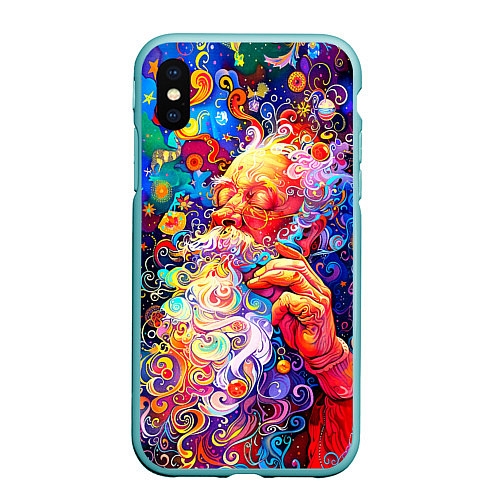 Чехол iPhone XS Max матовый Santa Claus: pop-art modern pointillism / 3D-Мятный – фото 1