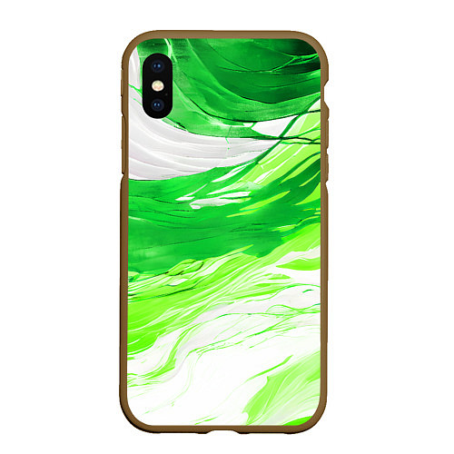 Чехол iPhone XS Max матовый Зелёные волны на белом фоне / 3D-Коричневый – фото 1