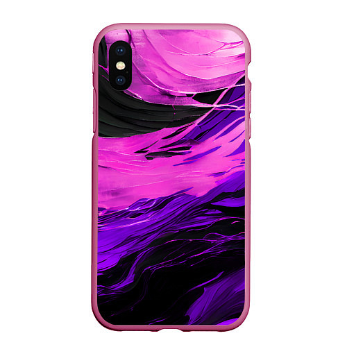 Чехол iPhone XS Max матовый Фиолетовые волны на чёрном фоне / 3D-Малиновый – фото 1