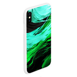 Чехол iPhone XS Max матовый Зелёные волны на чёрном фоне, цвет: 3D-белый — фото 2